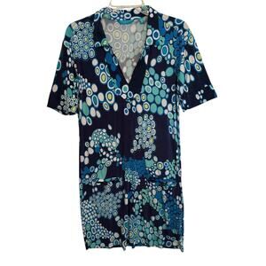 Tori Richard Retro Dotted Collared Knit Dress Womens Medium Blue Pocket Mini